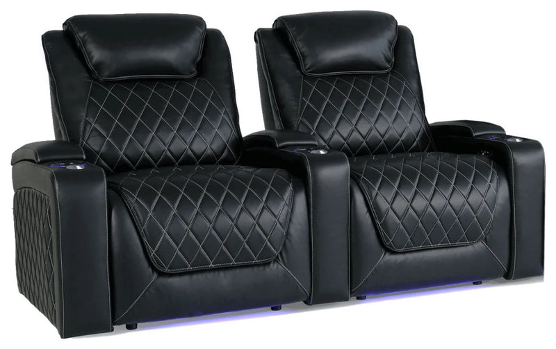 Valencia Oslo Top Grain Leather Home Theater Seating Power Headrest & Lumbar, Midnight Black, Row of 2