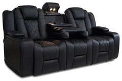 Valencia Oxford Console Italian Nappa Leather Home Theater Seating, Black, Row of 3 With Dropdown Center-Black