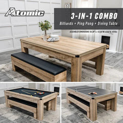 Atomic Hampton 7' 3-in-1 Dining Table with Billiards and Table Tennis In White Oak