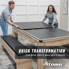 Atomic Hampton 7' 3-in-1 Dining Table with Billiards and Table Tennis In White Oak