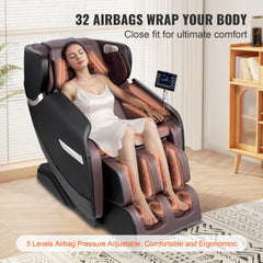 VEVOR Massage Chair - Full Body Zero Gravity Recliner with Multi Auto Modes, 3D Shiatsu, Heating, Bluetooth Speaker, Airbag, Foot Roller, and Touch Screen