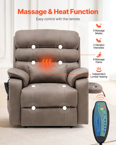 Power Lift Recliner Chair with Heat and Massage Electric Recliner Light Brown