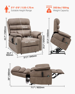 Power Lift Recliner Chair with Heat and Massage Electric Recliner Light Brown