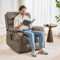 Power Lift Recliner Chair with Heat and Massage Electric Recliner Light Brown