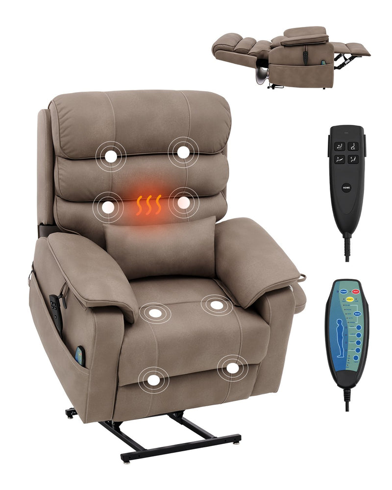 Power Lift Recliner Chair with Heat and Massage Electric Recliner Light Brown