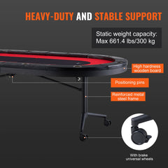 VEVOR 10 Player Foldable Poker Table, Blackjack Texas Holdem Poker Table with Padded Rails and Stainless Steel Cup Holders, Portable Folding Card Board Game Table, 90" Oval Casino Leisure Table