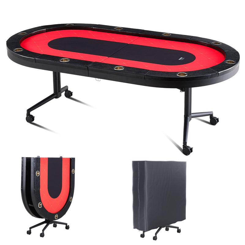 VEVOR 10 Player Foldable Poker Table, Blackjack Texas Holdem Poker Table with Padded Rails and Stainless Steel Cup Holders, Portable Folding Card Board Game Table, 90