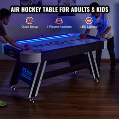 VEVOR Air-Powered Hockey Table, 72" Indoor Hockey Table for Kids and Adults, LED Sports Hockey Game with 2 Pucks, 2 Pushers, and Electronic Score System, Arcade Gaming Set for Game Room Family Home