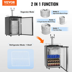 VEVOR Beer Kegerator Draft Beer Dispenser Full Size Keg Refrigerator Dual Tap