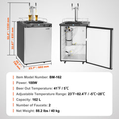 VEVOR Beer Kegerator Draft Beer Dispenser Full Size Keg Refrigerator Dual Tap