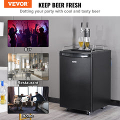 VEVOR Beer Kegerator, Dual Tap Draft Beer Dispenser, Full Size Keg Refrigerator With Shelves, CO2 Cylinder, Drip Tray & Rail, 32°F- 50°F Temperature Control, Holds 1/6, 1/4, 1/2 Barrels, Black