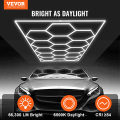 VEVOR Hexagon Garage Lights 66300LM 15 Grids Honeycomb LED Shop Ceiling Light