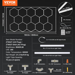 VEVOR Hexagon Garage Lights 86400LM 14 Grids Honeycomb LED Shop Ceiling Light