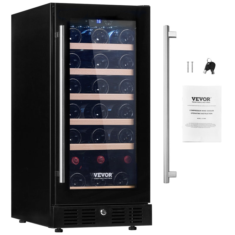 VEVOR Wine Cooler, 30 Bottles Capacity Under Counter Built-in or Freestanding Wine Refrigerator, Beverage Cooler with Blue LED Light, Single Door, Child Lock for Drink Beer Soda Wine Water, ETL Listed