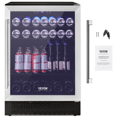 VEVOR 24" Beverage Refrigerator, 154 Cans Under Counter Built-in or Freestanding Beer Cooler Fridge, Blue LED Light, Child Lock, Adjustable Shelves, ETL