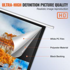 VEVOR Manual Projector Screen, 100 inch 16:9 4K 1080 HD Retractable Pull Down Projector Screen, Auto-Locking Portable Movie Screen for Family Home Office Theater