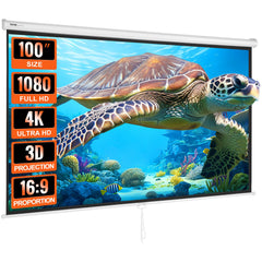 VEVOR Manual Projector Screen, 100 inch 16:9 4K 1080 HD Retractable Pull Down Projector Screen, Auto-Locking Portable Movie Screen for Family Home Office Theater