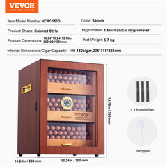 VEVOR 150 Cigar Humidor Cabinet Cedar Cigar Box Humidifier & Hygrometer & Shelve