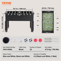 VEVOR Foosball Table, 55 inch Standard Size Foosball Table, Indoor Full Size Foosball Table for Home, Family, and Game Room, Soccer with Foosball Table Set, Includes 4 Balls and 4 Cup Holders