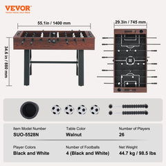 VEVOR Foosball Table, 55 inch Standard Size Foosball Table, Indoor Full Size Foosball Table for Home, Family, and Game Room, Soccer with Foosball Table Set, Includes 4 Balls and 2 Cup Holders